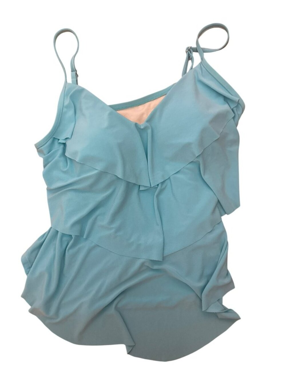 Aqua Green Womens Ruffled Tankini Top Large Light Blue Padded Adjustable
